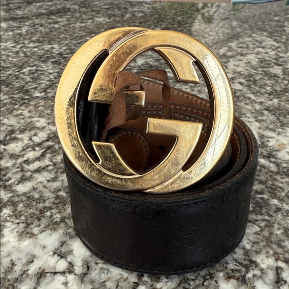 Gucci Signature Leather Monogram Belt - Gold GG Buckle - 34 - Picture 1 of 16